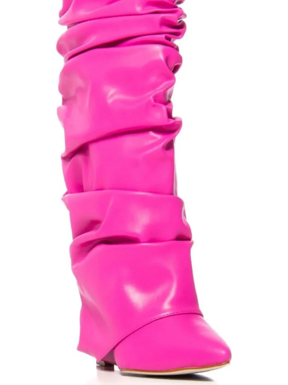 Women's Pink Heel Wide Calf Pointed Toe Slouched Fold Over Knee High Boots
